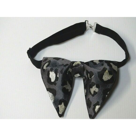 NEW Handmade Leopard Vintage style Bow tie 70`s Grey,Black Metallic Wedding Prom - Picture 3 of 3